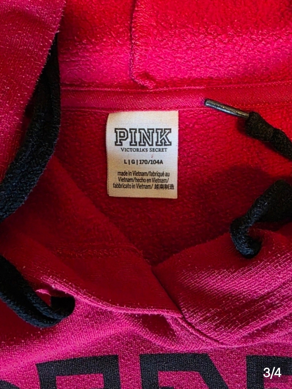 PINK Victoria's Secret Logo Hoodie Sweatshirt - Red and Light Pink - Picture 3 of 9